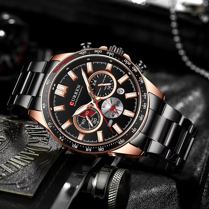 Curren Quartz Luxury Sport Chronograph Black Dial Men's Watch- 8418